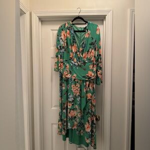 Rachel Roy Green Floral Faux Wrap Dress Size 20W